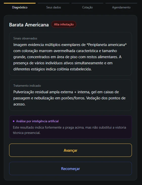 Diagnóstico da praga com espécie e grau de infestação