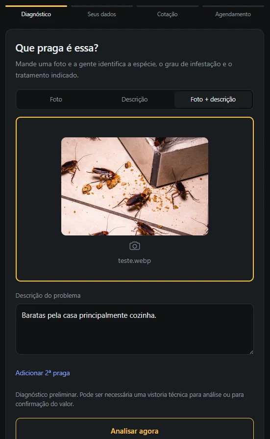 Portal do cliente: enviar a foto da praga pelo celular